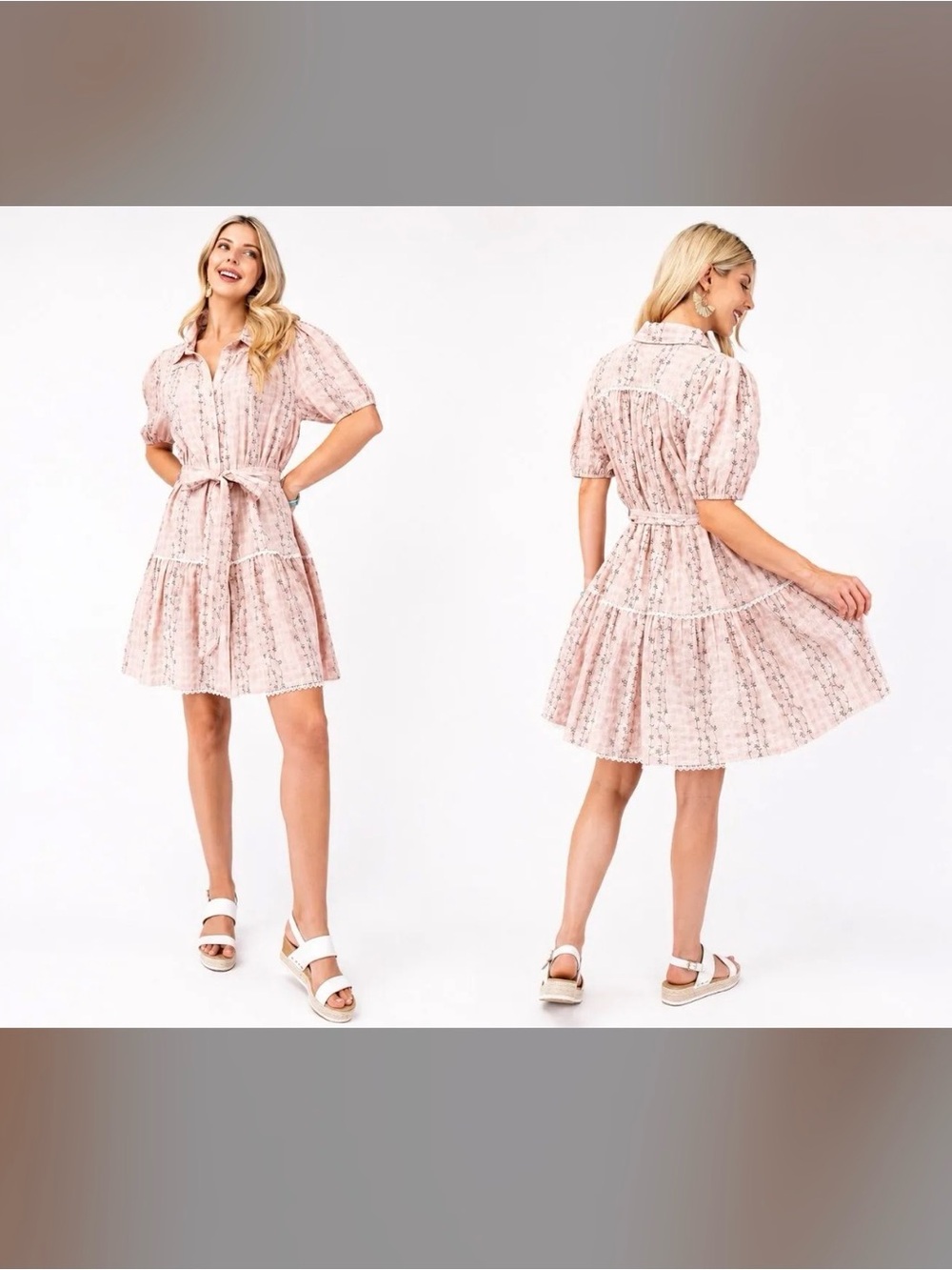 Gigio Pink Patterned Button-Front Fit & Flare Dress